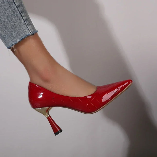 Women's Shoes 2024 New Summer Trend Red Heels Elegant Women Black Heeled Pointed Toe Pumps Leather Dress White Women's Shoes