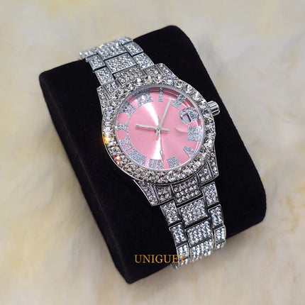 Orologio da Donna Elegante con Quadrante Piccolo Rosa, Orologio da Polso Mini con Diamanti Bling-Bling di Lusso per Abiti da Sera, Regalo per Lei platinumshop