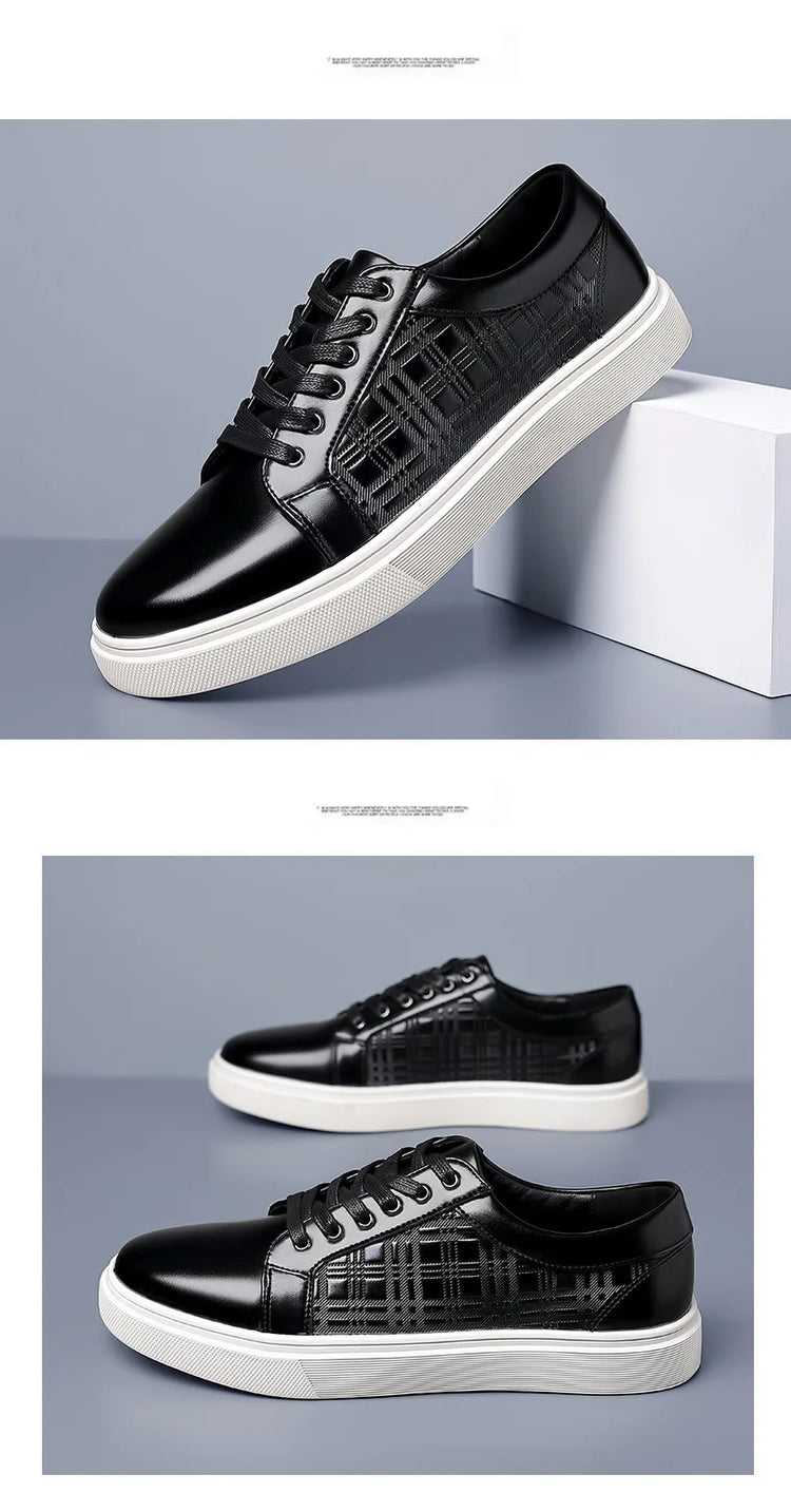 Daily Men's Luxury Brand Shoes Casual Blue Black Sneakers Shoes Man Lace-up Comfortable Leather Flat Shoes