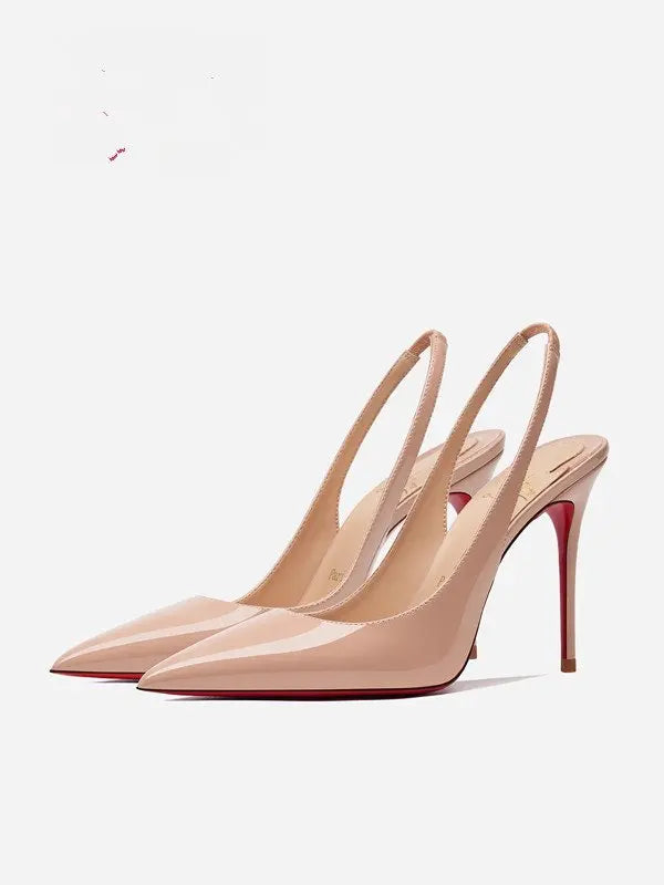 2025 New 10cm Rear Hollow Toe Sandals Sexy Ultra Shallow Mouth Black Red  High Heels for Women Slim Heels Plus Size Shoes PlatiNum