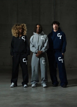 Streetwear Men's Fashion C Y Letter Zipper Set Multiple Colors Available Street Style Relaxed Unique Look Casual Two-Piece Set PlatiNum