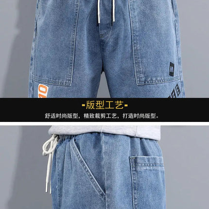 Men's Distressed Denim Pants Cuffed, Artistic Gradient Harem Jeans, Oversized Hip Hop Trousers for Spring Fall Versatile Outfits PlatiNum