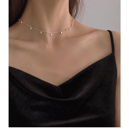 925 Sterling Silver Neck Chain Tassels Round Necklaces Women Jewelry Exquisite Elegant Aesthetic Charms Accessories Argent 925 PlatiNum
