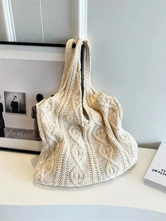 Vintage Knitting Bag 5 Colors Ladies Handbag Vintage Knit Tote Bag Wool Versatile Shoulder Bag For Shopping Daily Work School