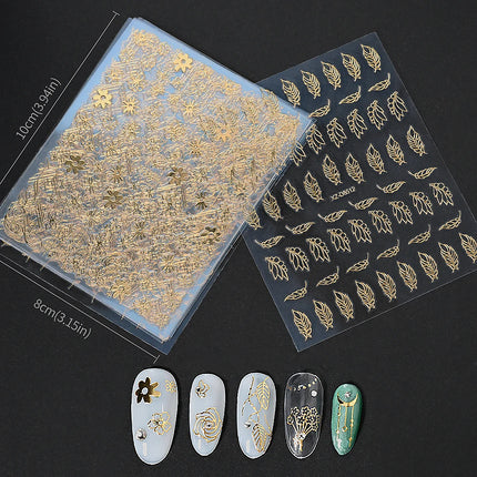1pcs Gilded Hollow Flower Leaves Nail Art Stickers French Lines Bohemian Tassels 3D Nail Decals Rose Pattern Manicure Decoration