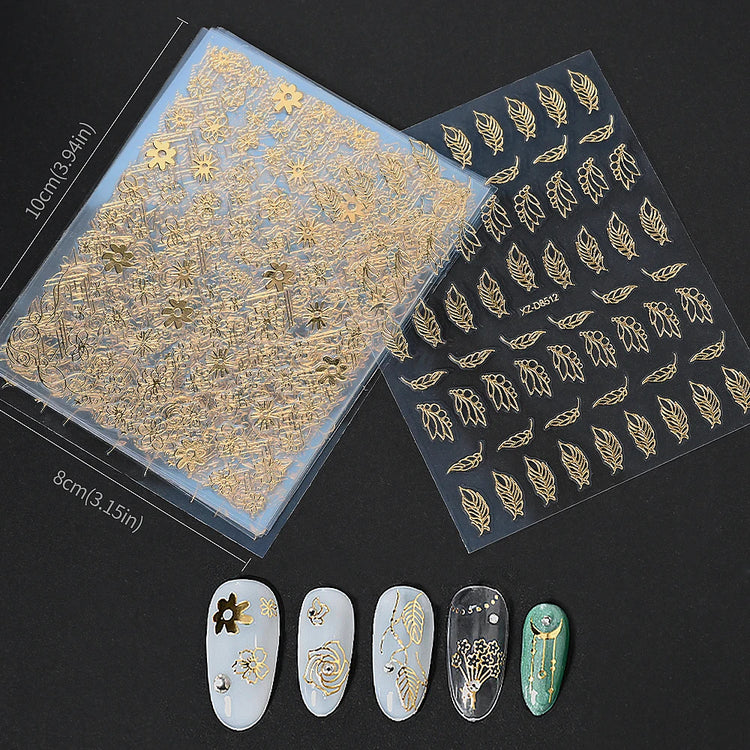 1pcs Gilded Hollow Flower Leaves Nail Art Stickers French Lines Bohemian Tassels 3D Nail Decals Rose Pattern Manicure Decoration