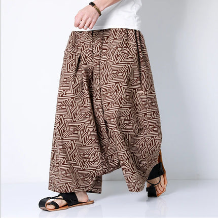 Pantaloni stile cinese uomo retrò Casual gamba larga pantaloni larghi Crossover cotone lino nuovi pantaloni grafici da uomo pantaloni Hip Hop M-5XL