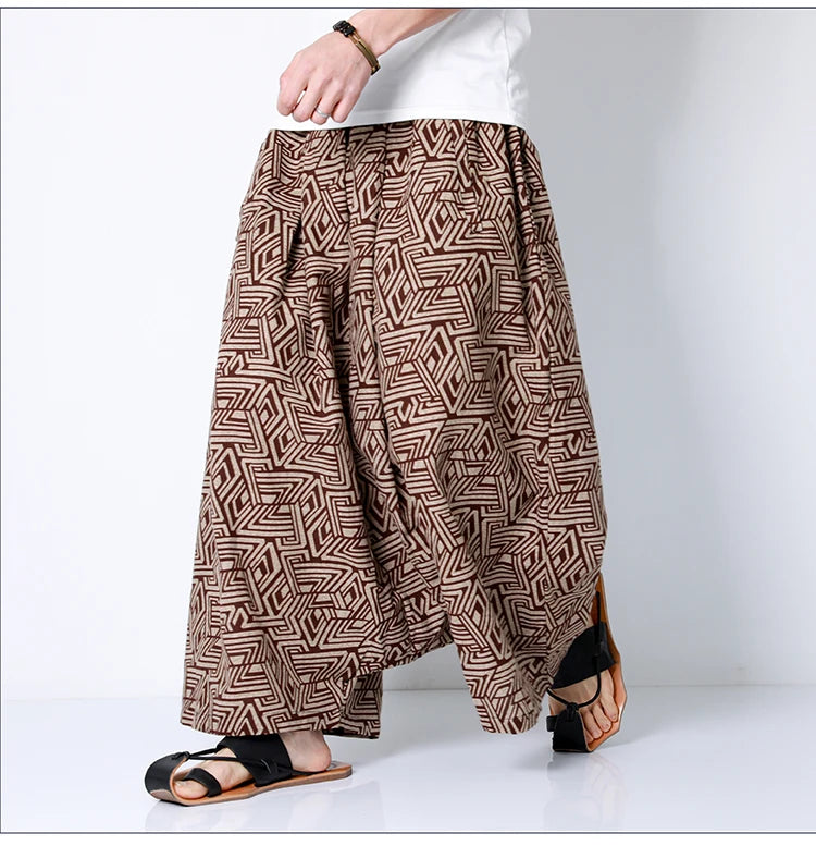 Pantaloni stile cinese uomo retrò Casual gamba larga pantaloni larghi Crossover cotone lino nuovi pantaloni grafici da uomo pantaloni Hip Hop M-5XL