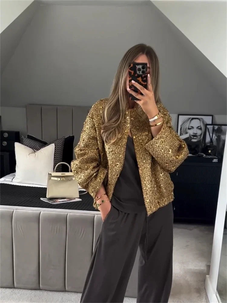 2024 women's clothing 2024 autumn and winter new casual temperament sequin small fragrant style jacket 7925/993