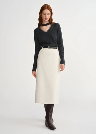 DUSHU Classic Long and Short Elastic Waist A-line Skirt 2025 Winter Skirt for Women Solid Simple Commuting Office Ladies College PlatiNum
