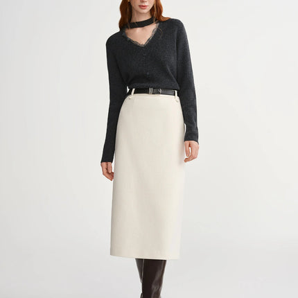 DUSHU Classic Long and Short Elastic Waist A-line Skirt 2025 Winter Skirt for Women Solid Simple Commuting Office Ladies College PlatiNum