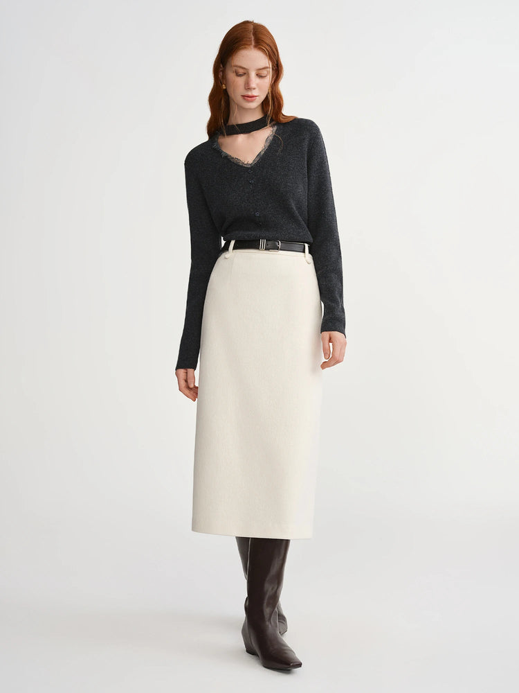 DUSHU Classic Long and Short Elastic Waist A-line Skirt 2025 Winter Skirt for Women Solid Simple Commuting Office Ladies College PlatiNum