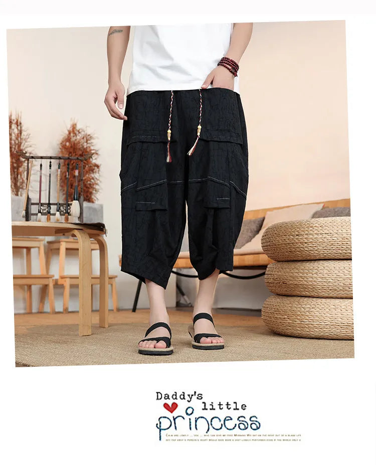 Pantaloncini Estivi da Uomo Taglie Forti in Cotone Comodi Stile Cinese Vintage Moda Casual Sportivi a Lanterna Taglie Grandi fino alla 8XL