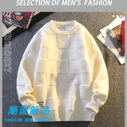 Warm Knit Sweater Autumn Winter Brand Clothing Mens Women Knitting Sweater Loose Fashion Plaid Male Long Sleeve Knitted Pullover