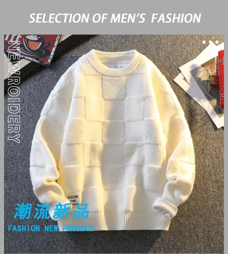 Warm Knit Sweater Autumn Winter Brand Clothing Mens Women Knitting Sweater Loose Fashion Plaid Male Long Sleeve Knitted Pullover