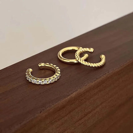 3Pcs/Set Fashion Gold Color Crystal Clip Earrings for Women Girls Minimalist Metal C-shaped Fake Piercing Ear Cuff  Ear Jewelry PlatiNum