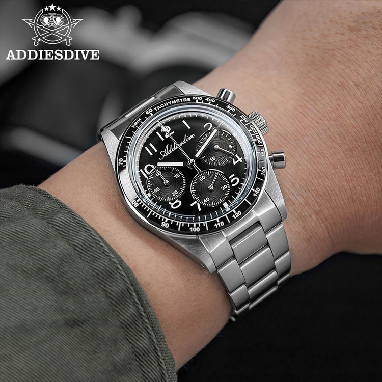 ADDIESDIVE New Chronograph 0S20 Quartz Wristwatch Luxury Men Watch Ceramic Bezel Domed Glass 100m Waterproof BGW9 Luminous