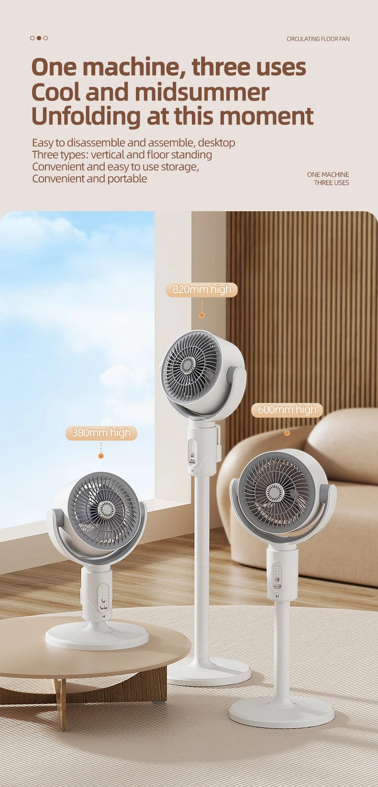 Ventilatore a Turbina Elettrica da Pavimento, Ventilatore a Cinque Velocità Regolabili, Altezza Regolabile, Ricaricabile