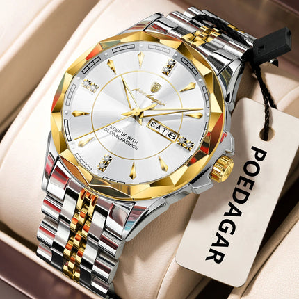 POEDAGAR Orologio da uomo di moda di lusso Top Business Impermeabile luminoso Data Settimana Orologi da uomo Orologio da polso da uomo in acciaio inossidabile al quarzo platinumshop