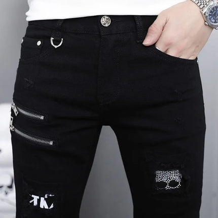 2024 Spring and Autumn Fashion Trend Black Straight Leg Ripped Jeans Men's Casual Comfort Breathable High-Quality Denim Pants PlatiNum
