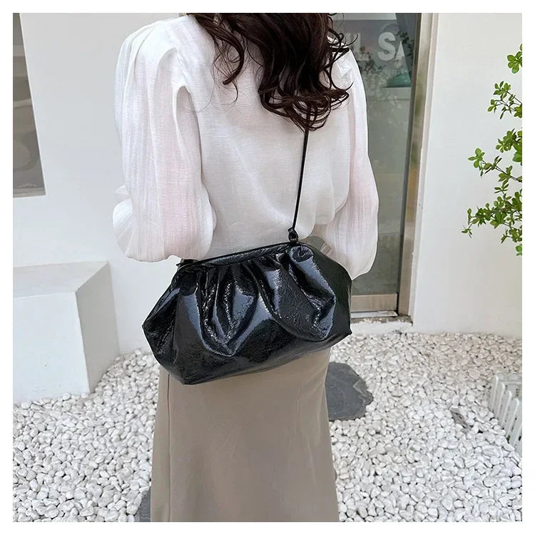 Small Luxury Design Women's Leather Silver Cloud Bag Female Gold Crossbody Bag Ladies Party Clutch Purse Female Handbags PlatiNum