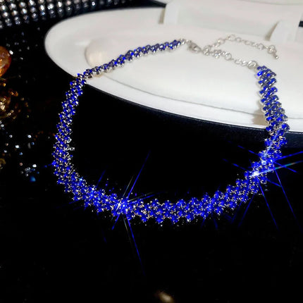 Luxury Shiny Full Rhinestone Choker Necklace for Women Personalized Geometric Crystal Necklaces Wedding Jewelry Party Gifts PlatiNum
