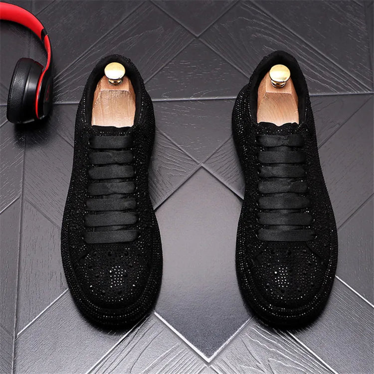 Luxury Fashion New Designer Charm Men's Lace Up Rhinestone Platform Causal Shoes Male All Match Sport Walking Runner Sneakers