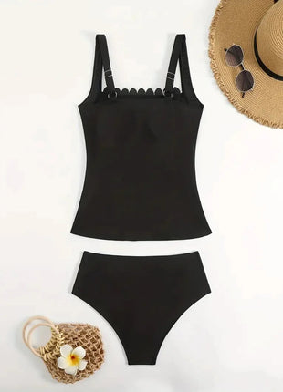 Vigorashely 2026 Set Tankini Vintage Solido da Donna con Spalline a Volant, Costume da Bagno Due Pezzi Senza Schienale a Vita Alta platinumshop
