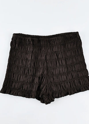 Pigiama da donna HiLoc in raso sexy, completo due pezzi con top corto e pantaloncini a vita elasticizzata con arricciatura, tinta unita, per casa.