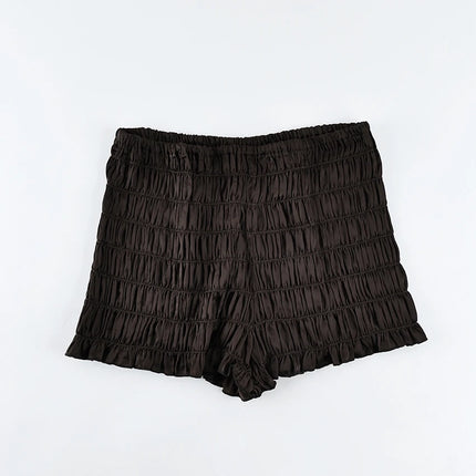 Pigiama da donna HiLoc in raso sexy, completo due pezzi con top corto e pantaloncini a vita elasticizzata con arricciatura, tinta unita, per casa.