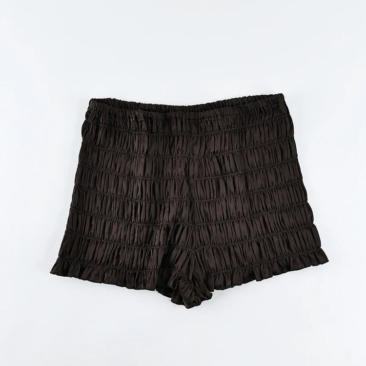 Pigiama da donna HiLoc in raso sexy, completo due pezzi con top corto e pantaloncini a vita elasticizzata con arricciatura, tinta unita, per casa.