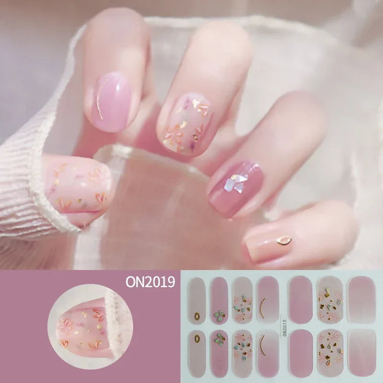 14Tips 3D Flowers Gradient Color Adhesive UV Gel Nail Stickers Fashionable Marble Pattern Nail Wraps DIY Manicure Arts Decals
