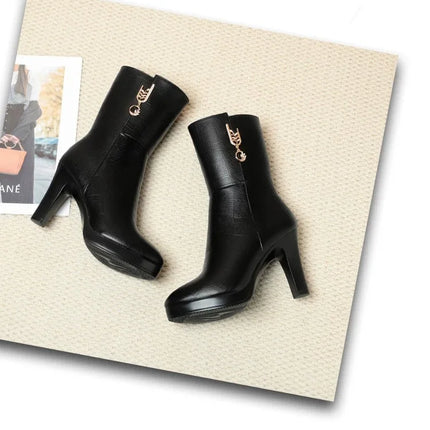 2026 Women Boots Waterproof Anti-Slip Women's Shoes High-heeled Fleece Lined Warm Fashion Boots Cold Resistant Breathable Winter