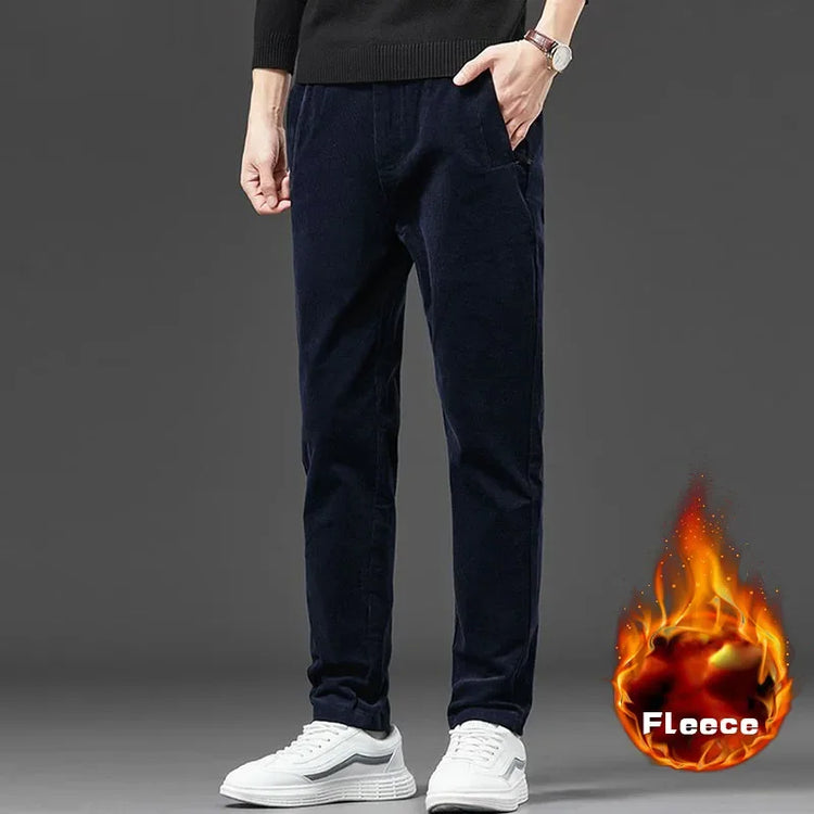 Winter Men's Corduroy Velvet Pants Thickened Fleece Slim Fit Versatile Business Long Pants Cozy Plush Warm Trousers Male