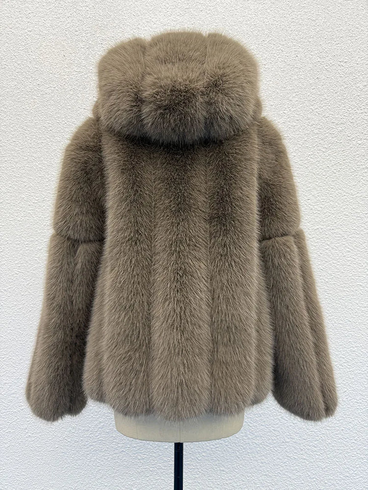 ZADORIN New Luxury Designer Faux Fur Coat Woman Hooded Zipper Furry Warm Winter Faux Fur Jacket Streetwear Fur Coats Woman Tops