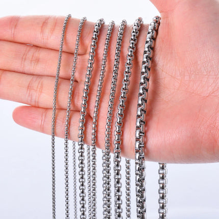 1Pc Stainless Steel Square Rolo Stainless Steel Chain Necklace Round Box Necklace Men Women Width 2mm-5mm PlatiNum