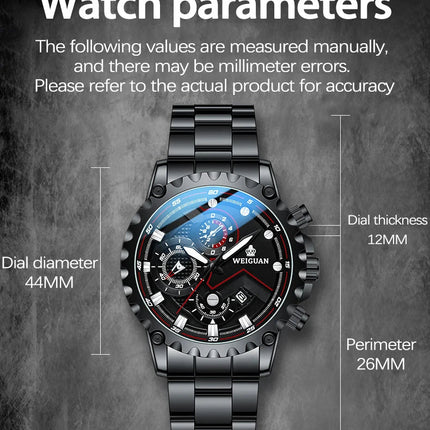 Orologio da uomo Black Warrior autentico alla moda in acciaio inossidabile impermeabile calendario luminoso orologio al quarzo moda maschile orologi regalo platinumshop