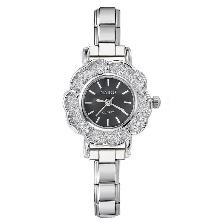 Orologi al quarzo da donna con intarsio floreale in zirconio, design chic di lusso, cinturino in acciaio inossidabile, regalo di compleanno per lei platinumshop