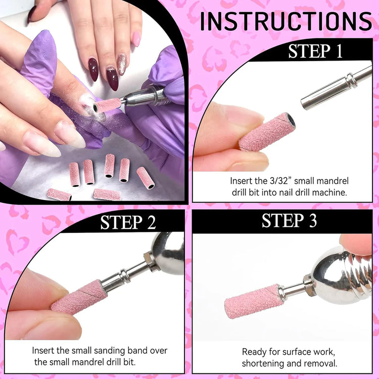 5000Pcs Mini Nail Drill Sanding Bands Include Mandrel-Pink-3mm