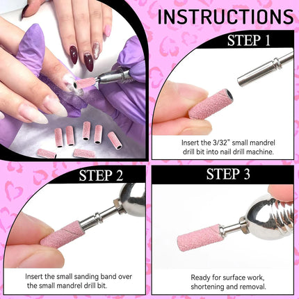 5000Pcs Mini Nail Drill Sanding Bands Include Mandrel-Pink-3mm