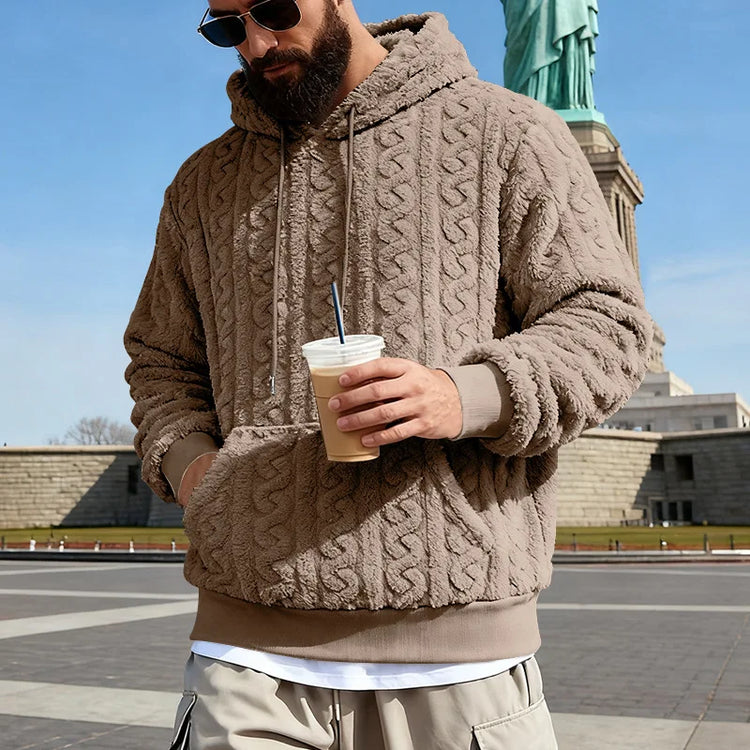 Cross-border Loose Men's Winter Retro Warm Double-Sided Velvet Casual Trend Hooded Pocket High Street Sweater
