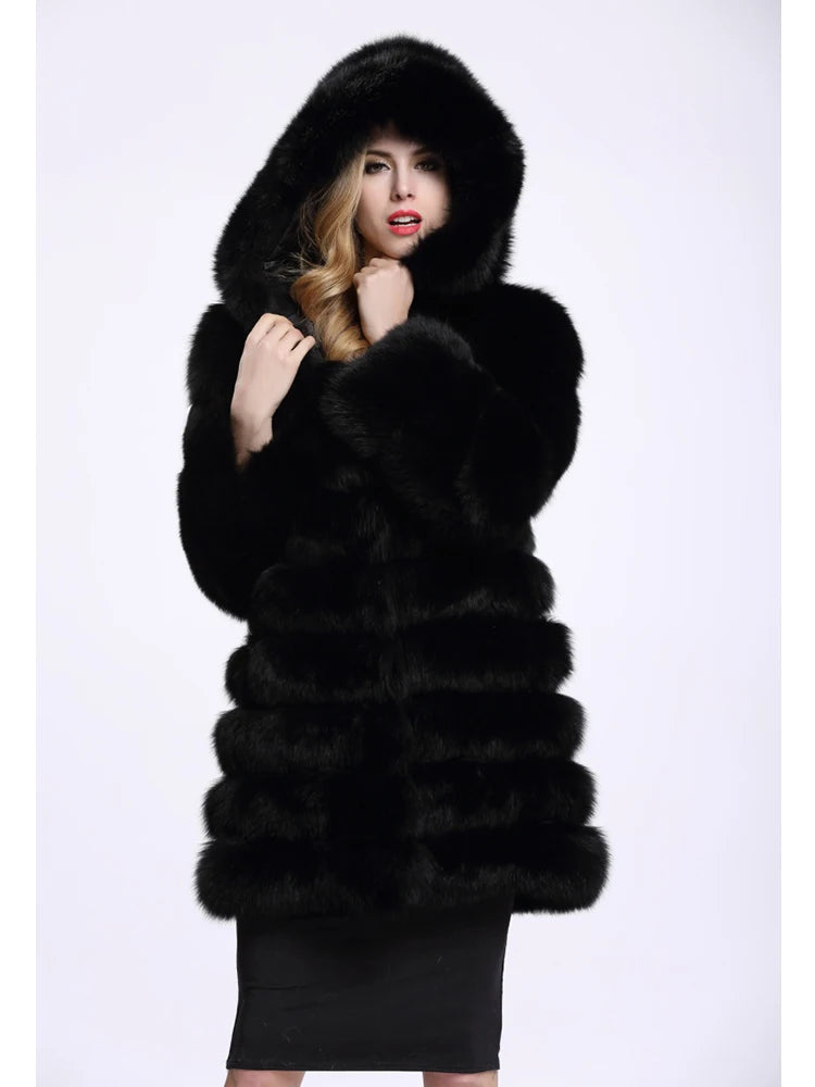 ZADORIN Winter Luxury Faux Mink Fur Coat Hooded Women Thick Warm Fluffy Faux Fur Jacket Ladies Coats Black Pink Fur Coats Top