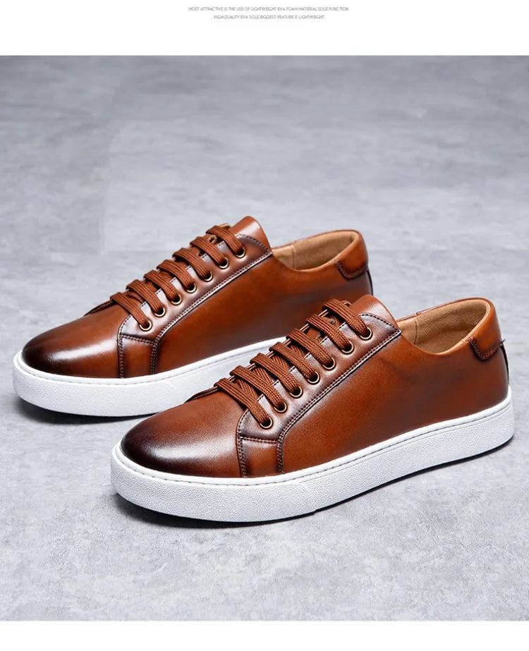 Plus Size 49 Trendy Men Leather Casual Shoes Soft Outdoor Sneakers Comfortable Lightweight Flat Shoes Classic Social Board Shoes