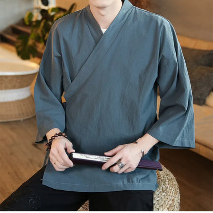 Camicie Kung Fu Stile Cinese, Abbigliamento Tradizionale Tai Chi, Completo Tang in Tinta Unita, Bluse Casual Comode in Cotone per Uomo