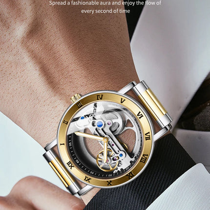 AKDPN Men's Watches Automatic Mechanical Stainless Steel Men's Wrist Watch Skeleton Automatic Watches for Man Watch Montre Homme
