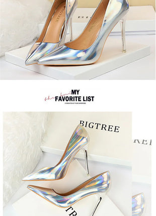 Tacchi alti da donna Blu Verde Décolleté di San Valentino Lusso lucido Stiletto Matrimonio Nuziale Discoteca Moda Semplice Colore solido 1829-2