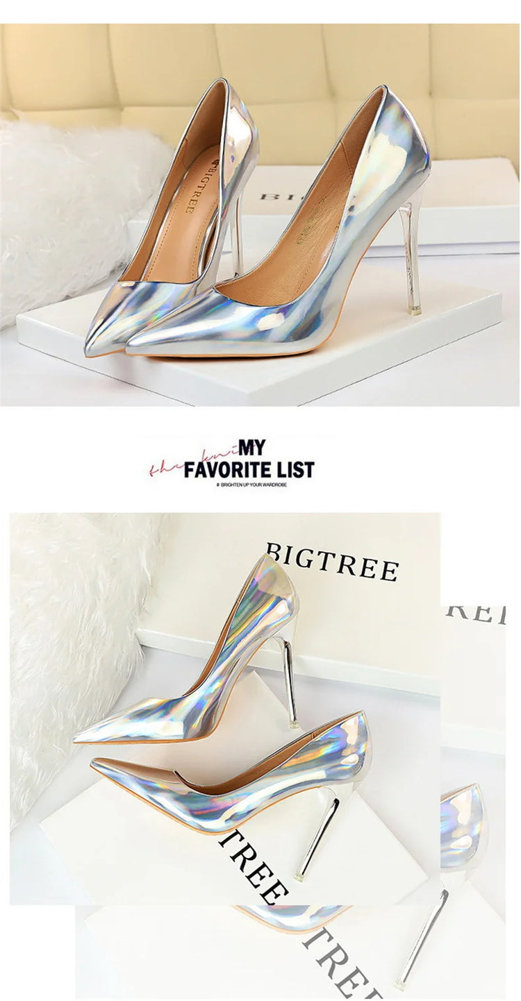 Tacchi alti da donna Blu Verde Décolleté di San Valentino Lusso lucido Stiletto Matrimonio Nuziale Discoteca Moda Semplice Colore solido 1829-2