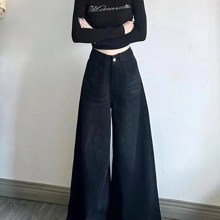 Jeans a gamba larga Pantaloni in denim da donna Pantaloni dritti vintage Autunno Primavera Moda femminile Jeans casual neri Pantaloni a gamba larga