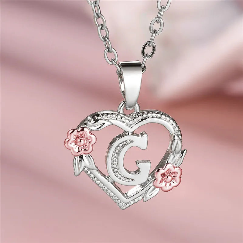 Collana con ciondolo fiore lettera AZ femminile carina, regalo di gioielli da sposa color argento per le donne