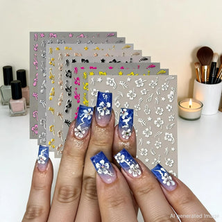 1Pcs Bronzing Hibiscus Nail Art Stickers Gold/Silver Pink/Purple Flowers Self-Adhesive Sliders Luxury Floral Manicure DIY Decals